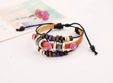 Vintage Crystal Beads Bracelet Cuff Leather Charm Wrap Bangle