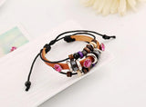Vintage Crystal Beads Bracelet Cuff Leather Charm Wrap Bangle