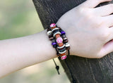 Vintage Crystal Beads Bracelet Cuff Leather Charm Wrap Bangle