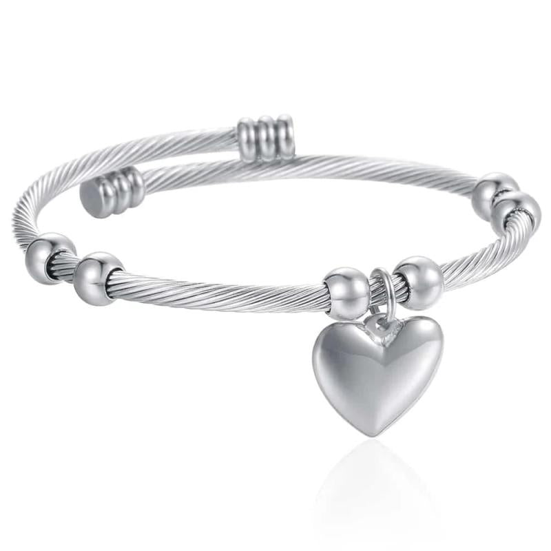 3mm Heart Love Charm Bracelet Bangle Chain Twisted Rope Silver