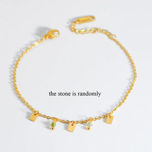 Aneebayh Tiny Stone Charm Bracelet Square Pendant Golden Chain Jewelry
