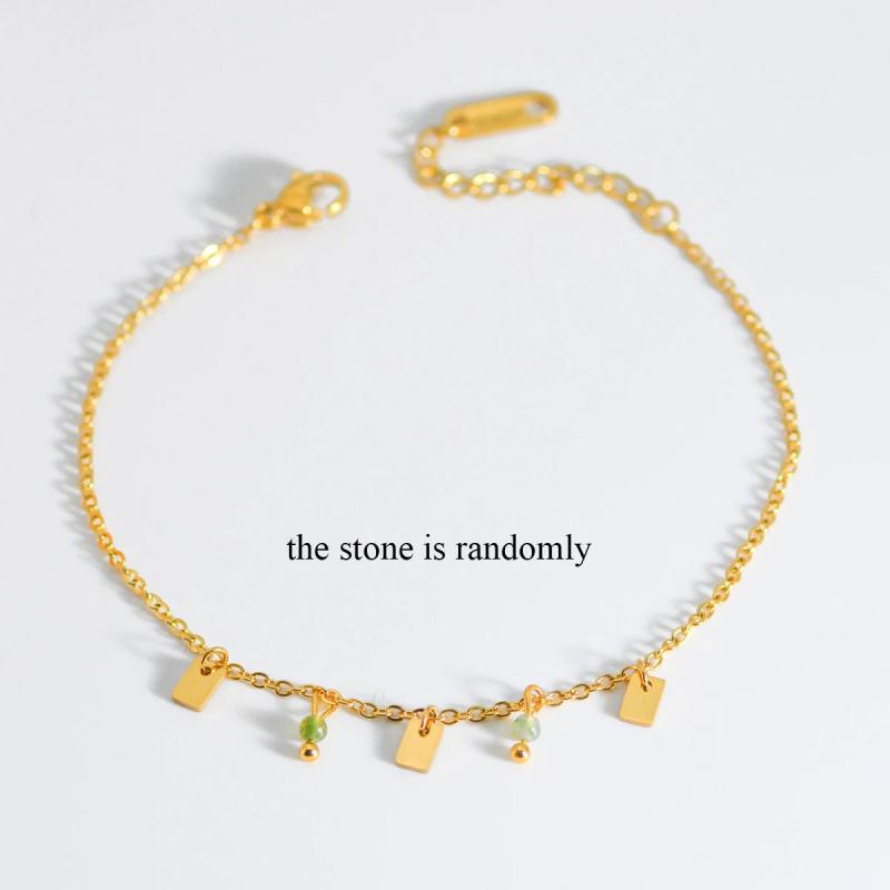 Aneebayh Tiny Stone Charm Bracelet Square Pendant Golden Chain Jewelry
