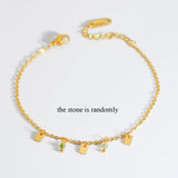 Aneebayh Tiny Stone Charm Bracelet Square Pendant Golden Chain Jewelry