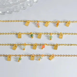 Aneebayh Tiny Stone Charm Bracelet Square Pendant Golden Chain Jewelry