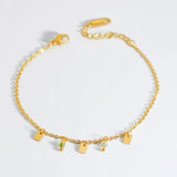 Aneebayh Tiny Stone Charm Bracelet Square Pendant Golden Chain Jewelry