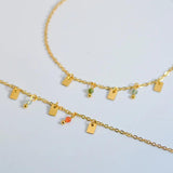 Aneebayh Tiny Stone Charm Bracelet Square Pendant Golden Chain Jewelry