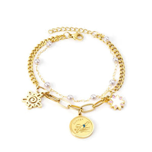 Lady Vintage Multilayer Bracelets With Charms Pearl Chains