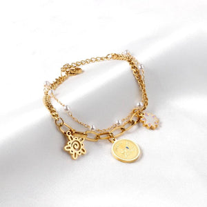 Lady Vintage Multilayer Bracelets With Charms Pearl Chains