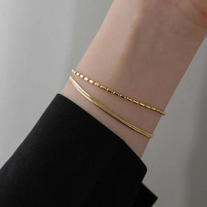 Titanium Stainless Steel Plated Snake Beaded Chain Double Layer Bracelet