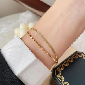 Titanium Stainless Steel Plated Snake Beaded Chain Double Layer Bracelet