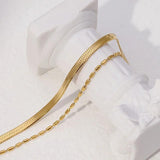 Titanium Stainless Steel Plated Snake Beaded Chain Double Layer Bracelet