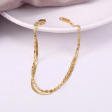 Titanium Stainless Steel Plated Snake Beaded Chain Double Layer Bracelet