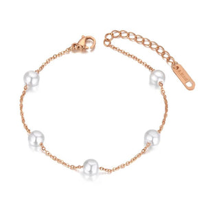 Bohemia Summer Beach Chain Bracelet Set - 5Pcs Stainless Steel Pearl Charms