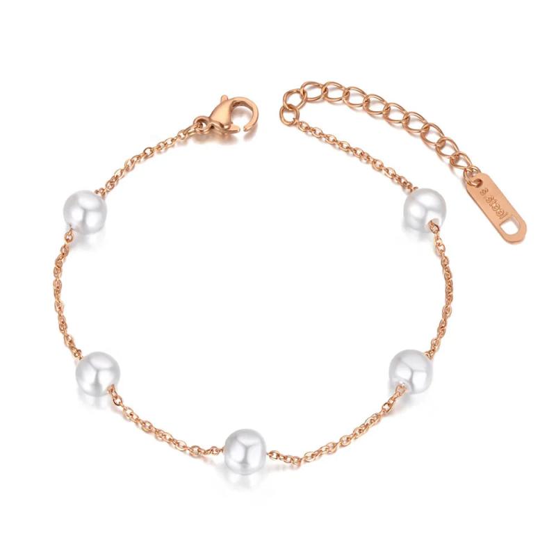 Bohemia Summer Beach Chain Bracelet Set - 5Pcs Stainless Steel Pearl Charms