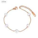 Bohemia Summer Beach Chain Bracelet Set - 5Pcs Stainless Steel Pearl Charms