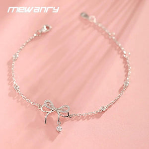 Mewanry Silver Sparkling Zircon Bow-knot Bracelet