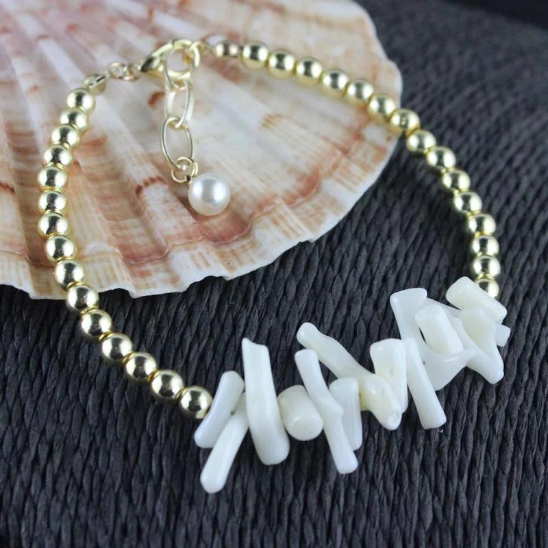 Bohemian Natural Coral and Pearl Bracelet