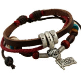 Skull Flag Pirate Bracelet Leather Beads Charm Wrap Bangle Gothic Rock