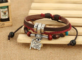 Skull Flag Pirate Bracelet Leather Beads Charm Wrap Bangle Gothic Rock