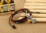 Skull Flag Pirate Bracelet Leather Beads Charm Wrap Bangle Gothic Rock