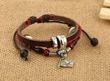 Skull Flag Pirate Bracelet Leather Beads Charm Wrap Bangle Gothic Rock