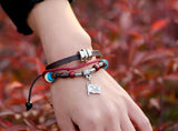 Skull Flag Pirate Bracelet Leather Beads Charm Wrap Bangle Gothic Rock