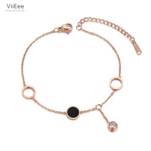 Bohemia Stainless Steel Chain Bracelet CZ Crystal Charm Jewelry