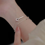 Layered Chain Charm Bracelet Stainless Steel CZ Bar Circle Bracelet
