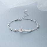 Layered Chain Charm Bracelet Stainless Steel CZ Bar Circle Bracelet