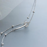 Layered Chain Charm Bracelet Stainless Steel CZ Bar Circle Bracelet