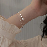 Layered Chain Charm Bracelet Stainless Steel CZ Bar Circle Bracelet