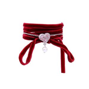 Red Velvet Rope Heart Bracelet for Women