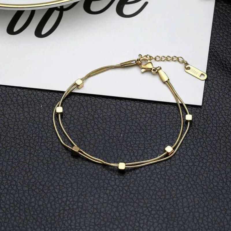2 Layer Cube Snake Bone Chain Bracelet for Women