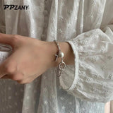 Korea Silver Pearl Cross Bracelet For Women Metal Cuban Girls Chain