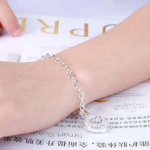 925 Silver Crystal Heart Pendant Chain Bracelets for Women