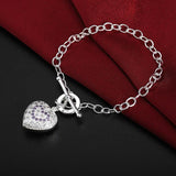 925 Silver Crystal Heart Pendant Chain Bracelets for Women