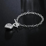 925 Silver Crystal Heart Pendant Chain Bracelets for Women