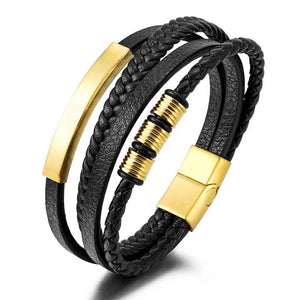 Stainless Steel Charm Magnetic Men Bracelet Leather Braided Punk Rock Bangle