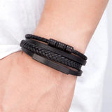 Stainless Steel Charm Magnetic Men Bracelet Leather Braided Punk Rock Bangle