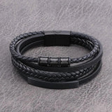 Stainless Steel Charm Magnetic Men Bracelet Leather Braided Punk Rock Bangle