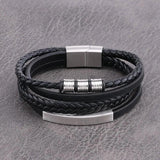 Stainless Steel Charm Magnetic Men Bracelet Leather Braided Punk Rock Bangle