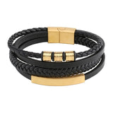 Stainless Steel Charm Magnetic Men Bracelet Leather Braided Punk Rock Bangle