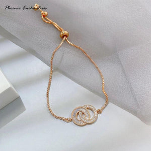 Stylish Copper Zircon Double Round Ring Pull Bracelet