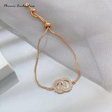 Stylish Copper Zircon Double Round Ring Pull Bracelet