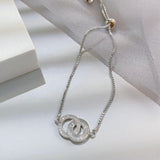 Stylish Copper Zircon Double Round Ring Pull Bracelet