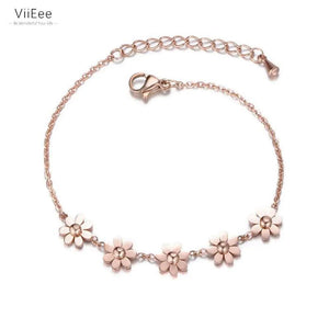 Titanium Steel Daisy Charm Bracelets Bangle For Women Girls