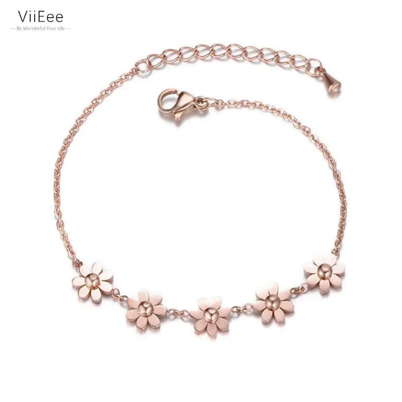 Titanium Steel Daisy Charm Bracelets Bangle For Women Girls