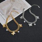 Vintage Pearl Butterfly Charms Bracelet For Women Jewelry
