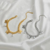 Vintage Pearl Butterfly Charms Bracelet For Women Jewelry