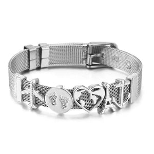 Stainless Steel Watch Belt Mesh Bracelet Micro Pave CZ Globe Plane Beads